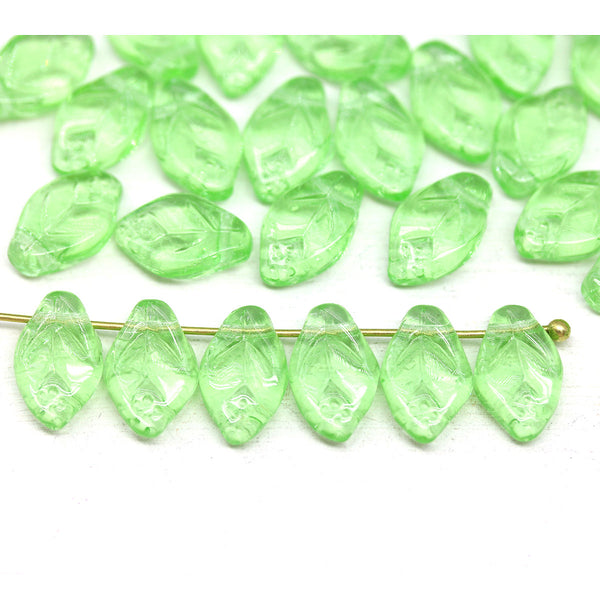 12x7mm Light green leaf Czech glass beads 30pc