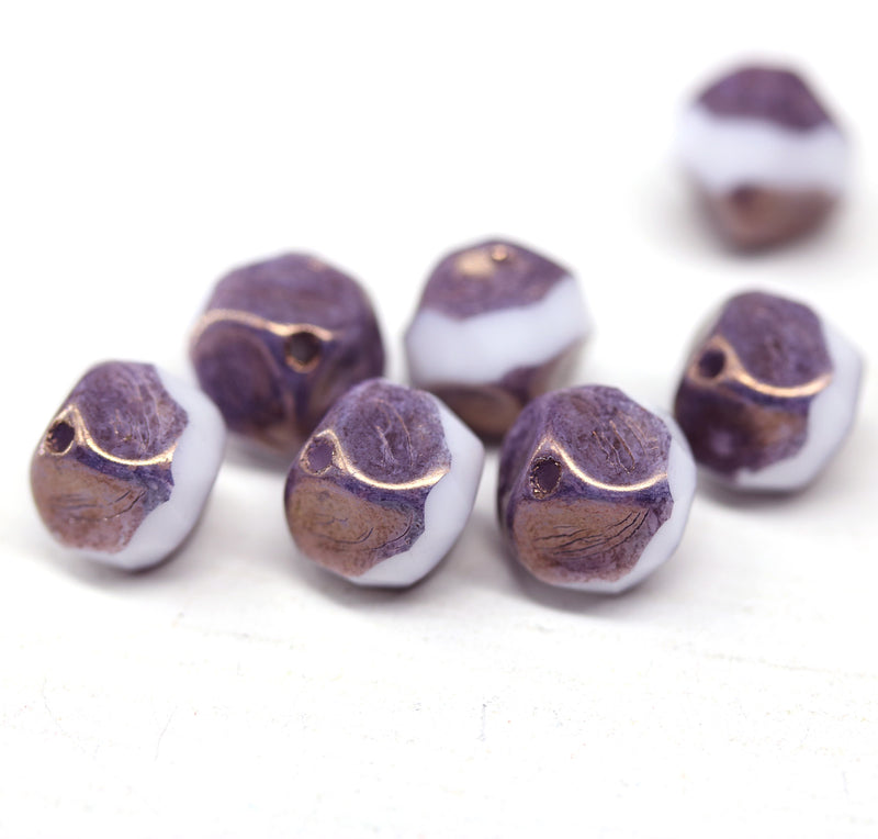 9mm White purple round cut baroque nugget beads 8Pc