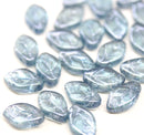 12x7mm Montana blue leaf Czech glass beads, luster 30pc
