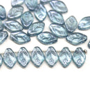 12x7mm Montana blue leaf Czech glass beads, luster 30pc