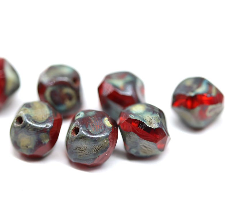 9mm Opal red round cut baroque nugget beads picasso finish 8Pc