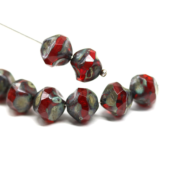 9mm Opal red round cut baroque nugget beads picasso finish 8Pc