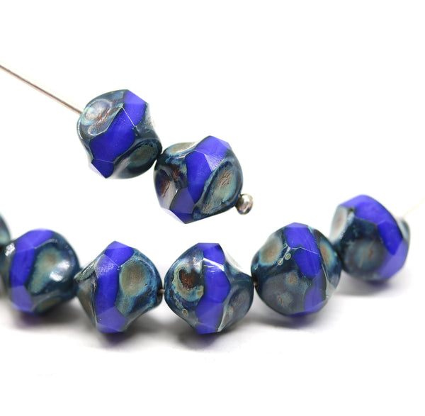 9mm French blue round cut baroque nugget beads picasso finish 8Pc