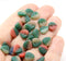 9mm Heart shaped triangle Green red leaf glass beads - 30pc