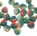 9mm Heart shaped triangle Green red leaf glass beads - 30pc