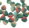 9mm Heart shaped triangle Green red leaf glass beads - 30pc
