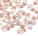 12x7mm Clear leaf Czech glass beads, rose gold inlays 30pc