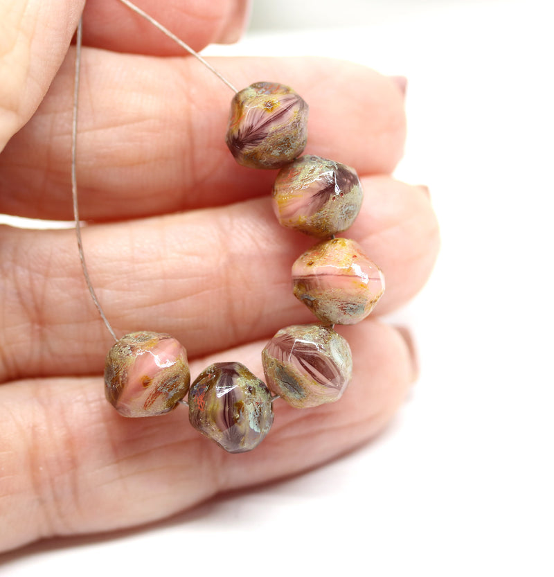 9mm Rustic pink round cut picasso baroque nugget beads 8Pc