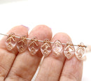 12x7mm Clear leaf Czech glass beads, rose gold inlays 30pc