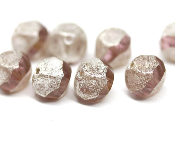 9mm Light purple round cut baroque nugget beads silver wash 8Pc