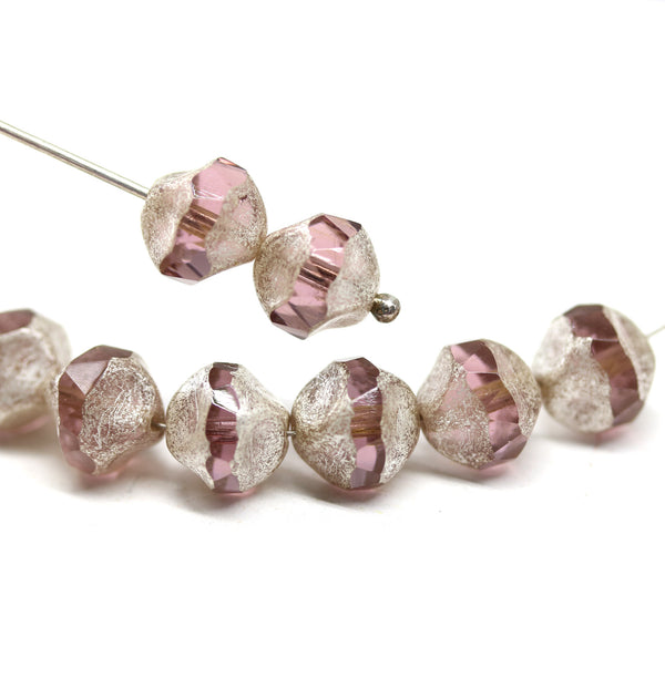9mm Light purple round cut baroque nugget beads silver wash 8Pc