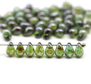 5x7mm Green picasso glass drops, czech teardrop beads 50pc