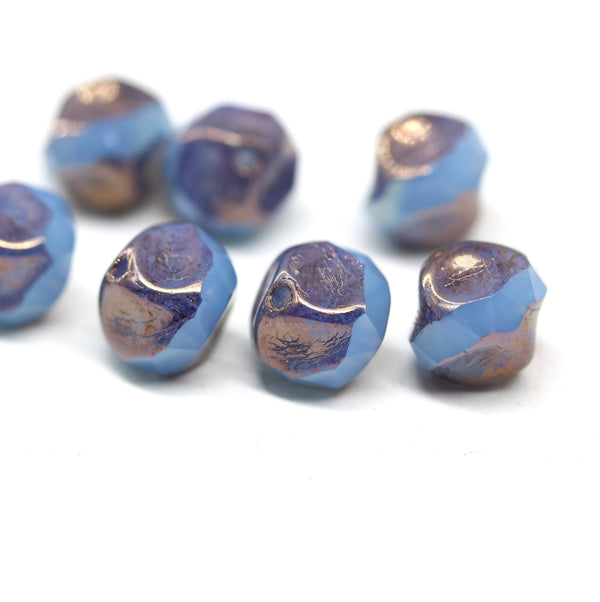 9mm Opal blue round cut copper luster baroque nugget beads 8Pc