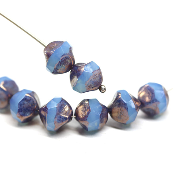 9mm Opal blue round cut copper luster baroque nugget beads 8Pc