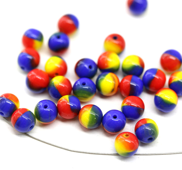 6mm Red yellow blue czech glass round druk beads 30pc