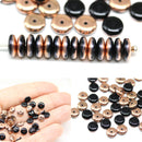 6mm Black czech glass rondelle spacer beads, copper coating, 50pc