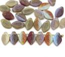 12x7mm Frosted glass autumn leaf Czech glass beads 30pc