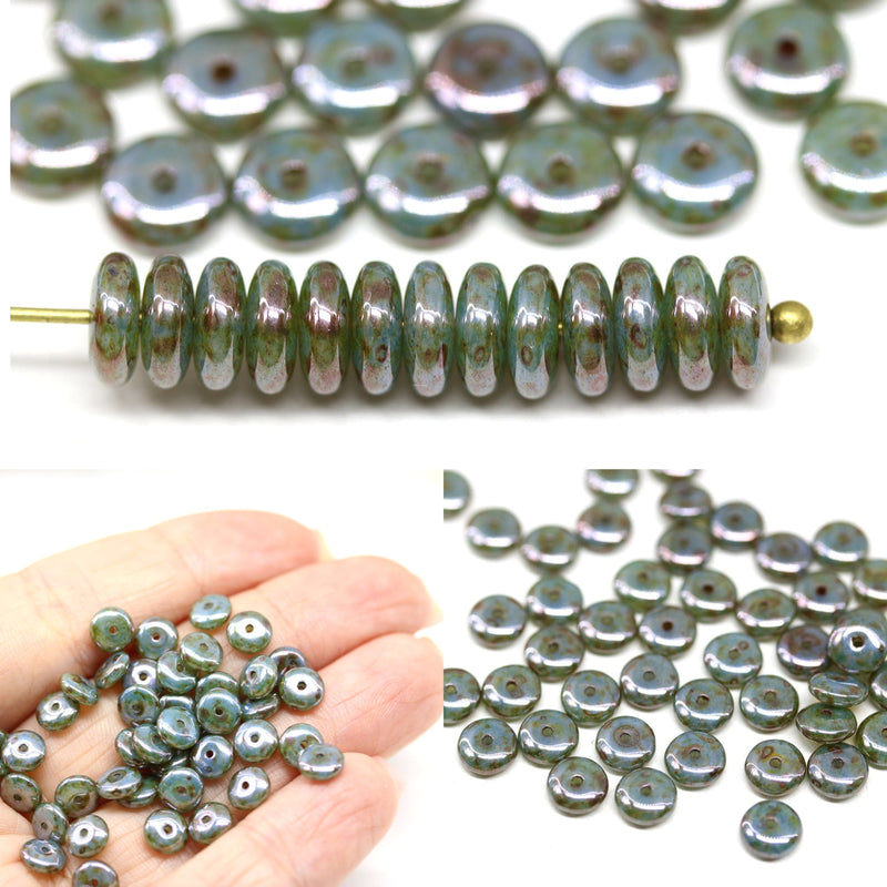 6mm Picasso czech glass rondelle spacer beads, 50pc