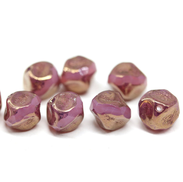 9mm Opal pink round cut copper luster baroque nugget beads 8Pc