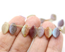 12x7mm Frosted glass autumn leaf Czech glass beads 30pc