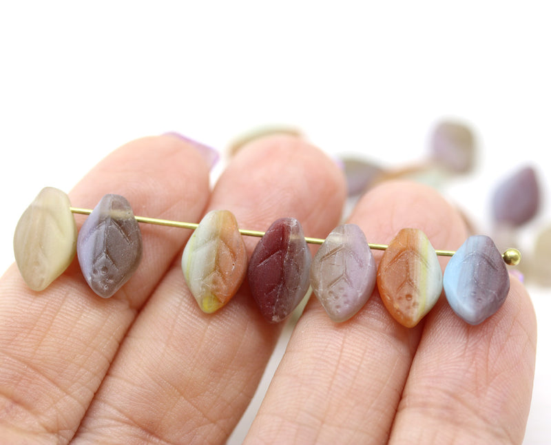 12x7mm Frosted glass autumn leaf Czech glass beads 30pc