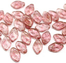 12x7mm Rose pink leaf Czech glass beads, luster 30pc