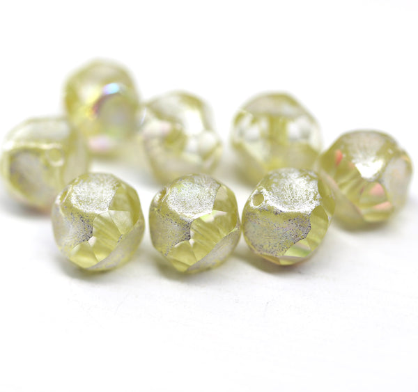 9mm Light yellow round cut silver wash AB finish baroque nugget beads 8Pc