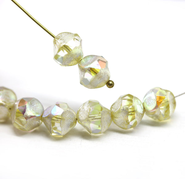 9mm Light yellow round cut silver wash AB finish baroque nugget beads 8Pc