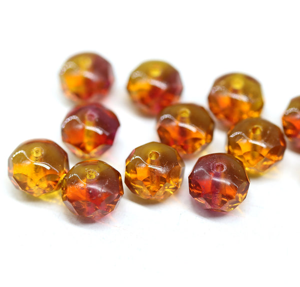 6x9mm Yellow Pink Czech glass fire polished beads, 12pc