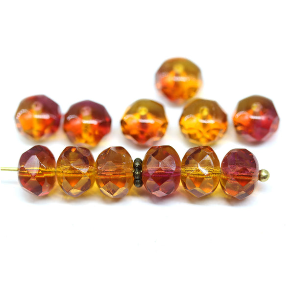 6x9mm Yellow Pink Czech glass fire polished beads, 12pc