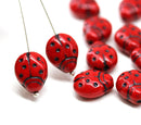 Extra Large Red black dots Ladybug Czech glass beads 15pc