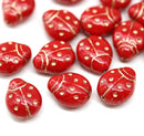 Extra Large Red Ladybug Czech glass beads 15pc