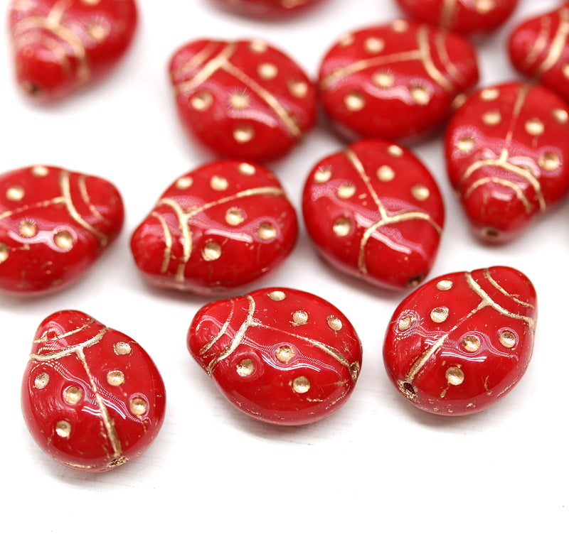 Extra Large Red Ladybug Czech glass beads 15pc