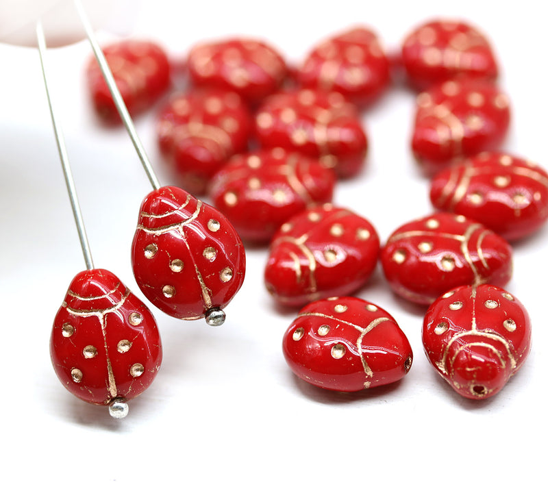 Extra Large Red Ladybug Czech glass beads 15pc