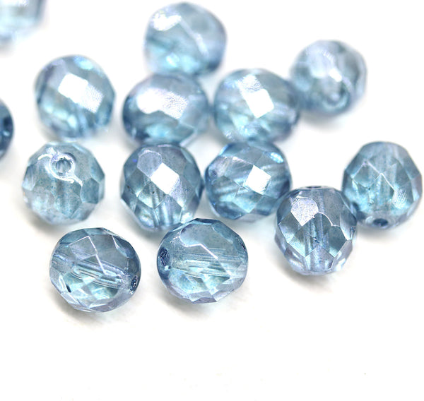 8mm Montana blue luster czech glass fire polished beads