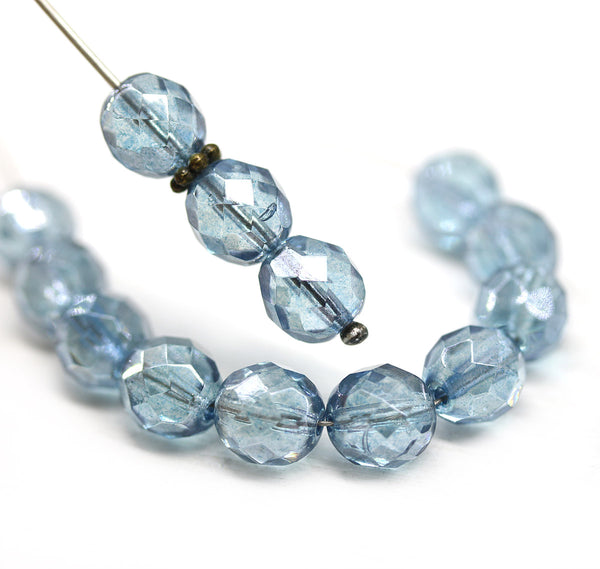 8mm Montana blue luster czech glass fire polished beads