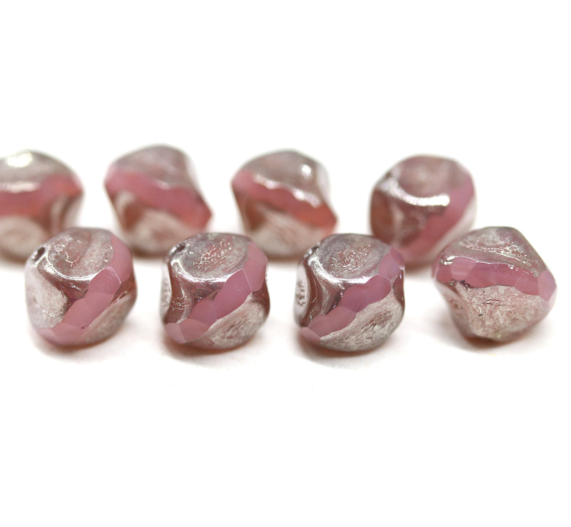 9mm Opal pink round cut silver luster baroque nugget beads 8Pc