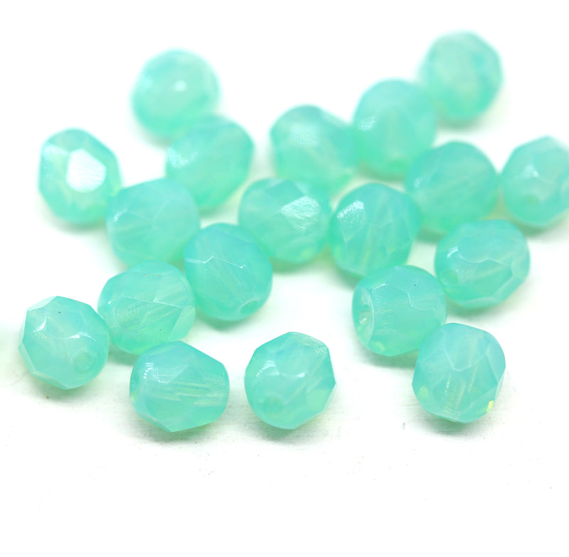 6mm Opal seafoam green Czech glass beads fire polished 