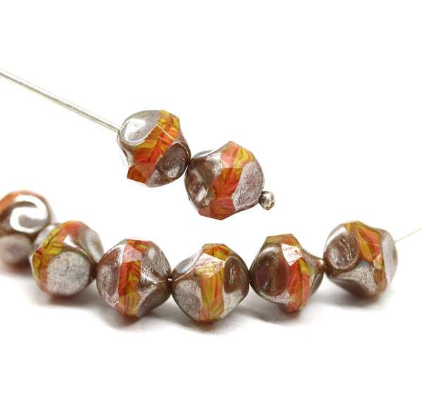 9mm Yellow red round cut baroque nugget beads luster 8Pc