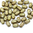 6x4mm Beige gold ornament czech glass rice beads 50pc