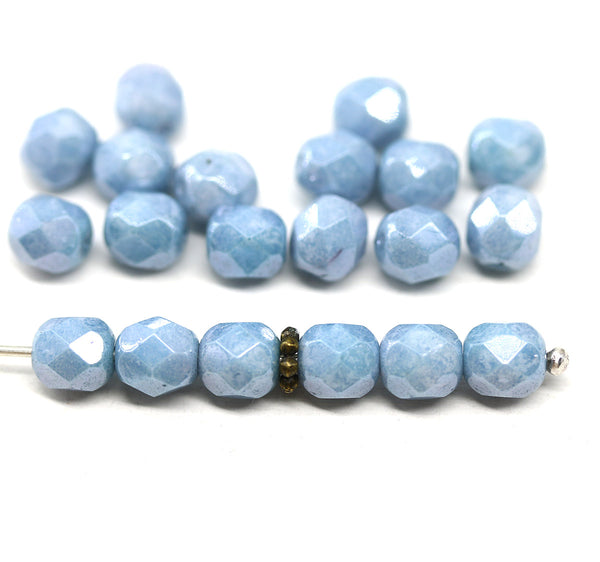 6mm Pale blue Czech glass beads fire polished 20pc