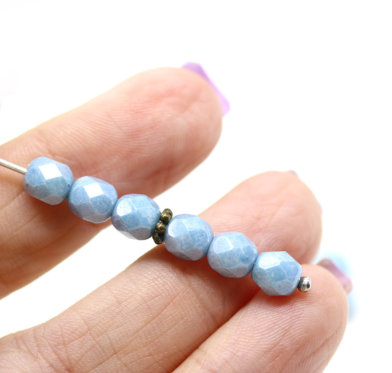 6mm Pale blue Czech glass beads fire polished 20pc