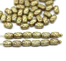 6x4mm Beige gold ornament czech glass rice beads 50pc