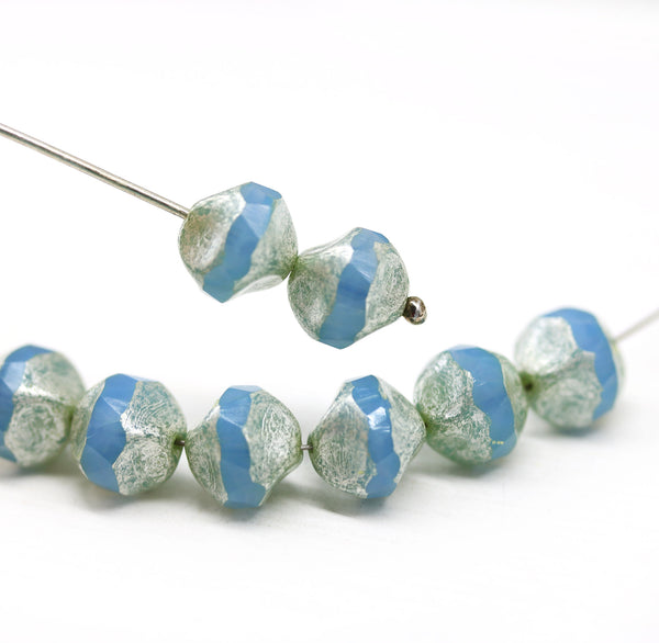 9mm Opal blue round cut silver wash baroque nugget beads 8Pc