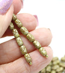 6x4mm Beige gold ornament czech glass rice beads 50pc
