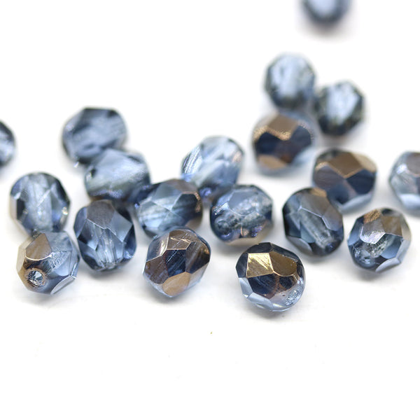 6mm Montana blue Czech glass beads fire polished 20pc