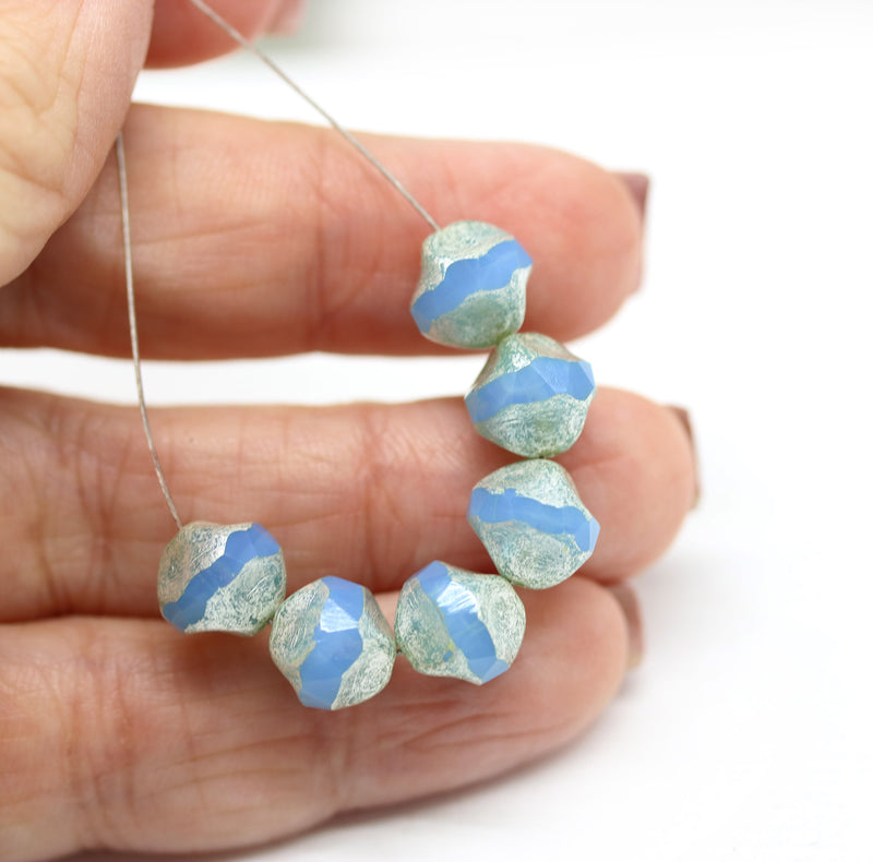 9mm Opal blue round cut silver wash baroque nugget beads 8Pc