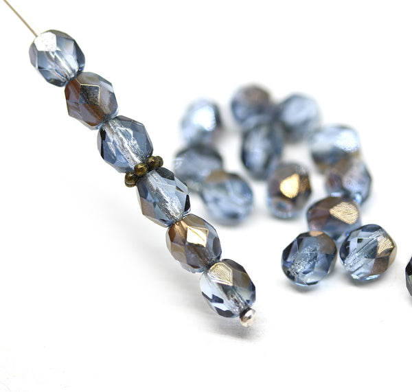 6mm Montana blue Czech glass beads fire polished 20pc