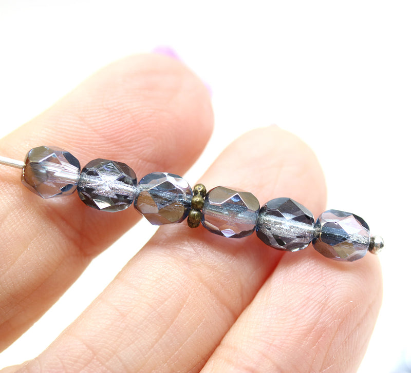 6mm Montana blue Czech glass beads fire polished 20pc