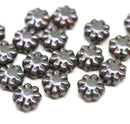 9mm Dark green czech glass daisy beads picasso inlays